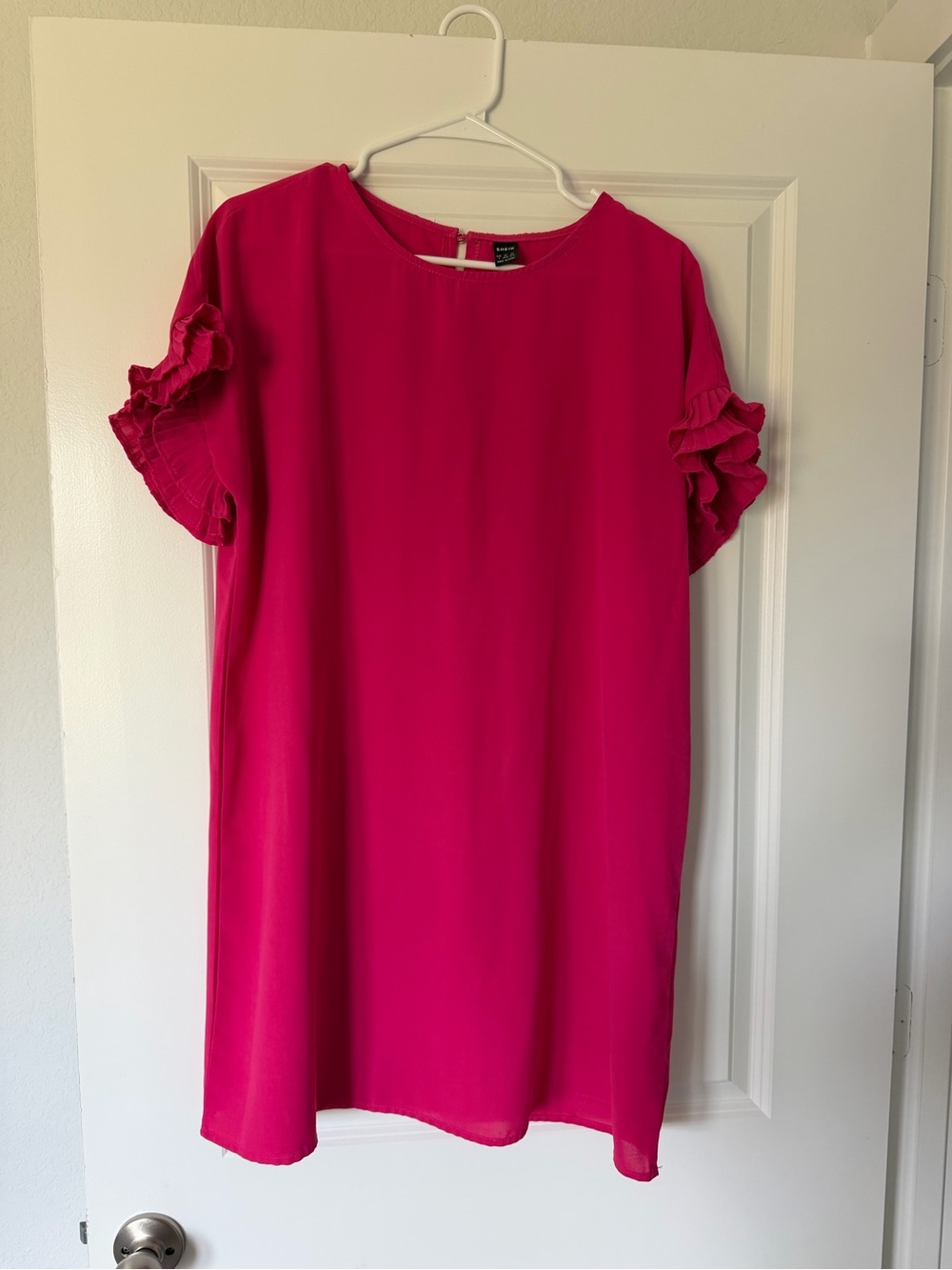 SHEIN Hot Pink Ruffle Sleeve Midi Dress